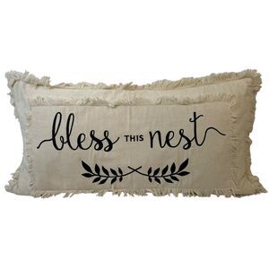 Devi Designs Bless This Nest Throw Down Pillow Embroidered Fringe Farmhouse‎